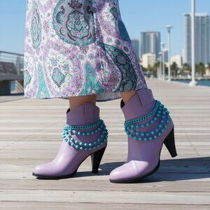 Women Turquoise Baby Blue Metal Boot Chain Bracelet Shoe Ball Waves Charm PAIR